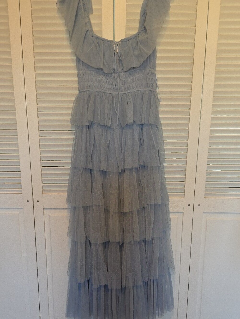 Romantic Powder Blue Tiered Ruffle Maxi Dress - Picture 4 of 9